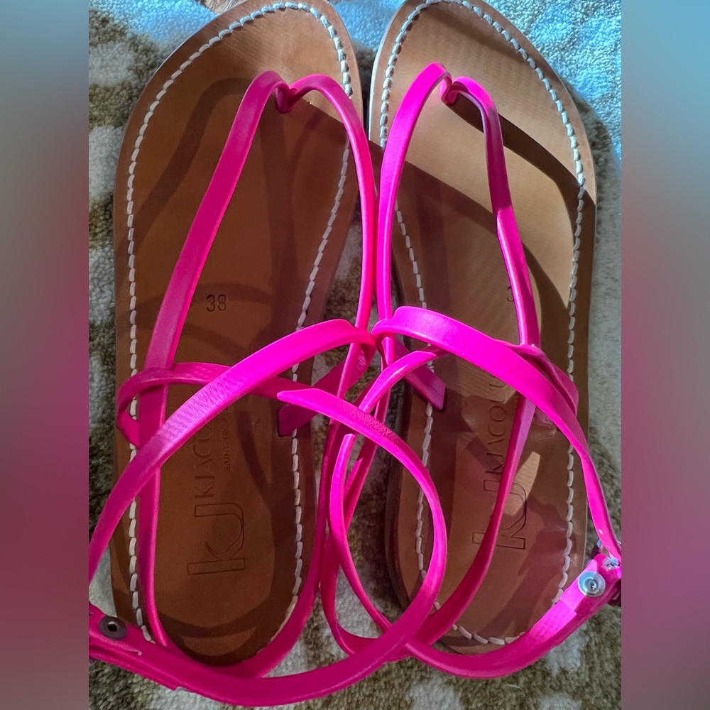 K.Jacques Neon Pink Delta Sandals